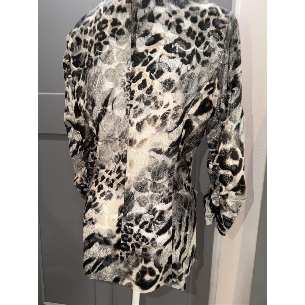 Alberto Makali Leopard Print Lace Blazer Womens L Brown Pockets Mob Wife 3/4 - Picture 3 of 11